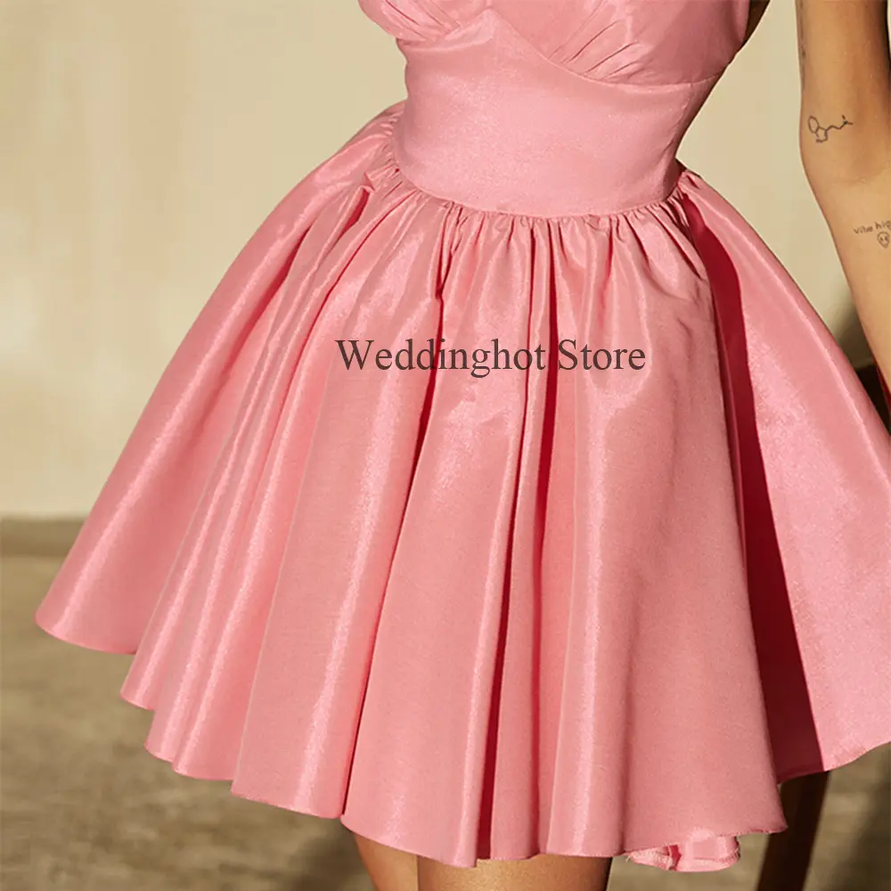 Pink Prom Dress Mini Satin Spaghetti Straps V Neck A Line Sexy Cocktail  2023 Backless Draped Short Party es for Women