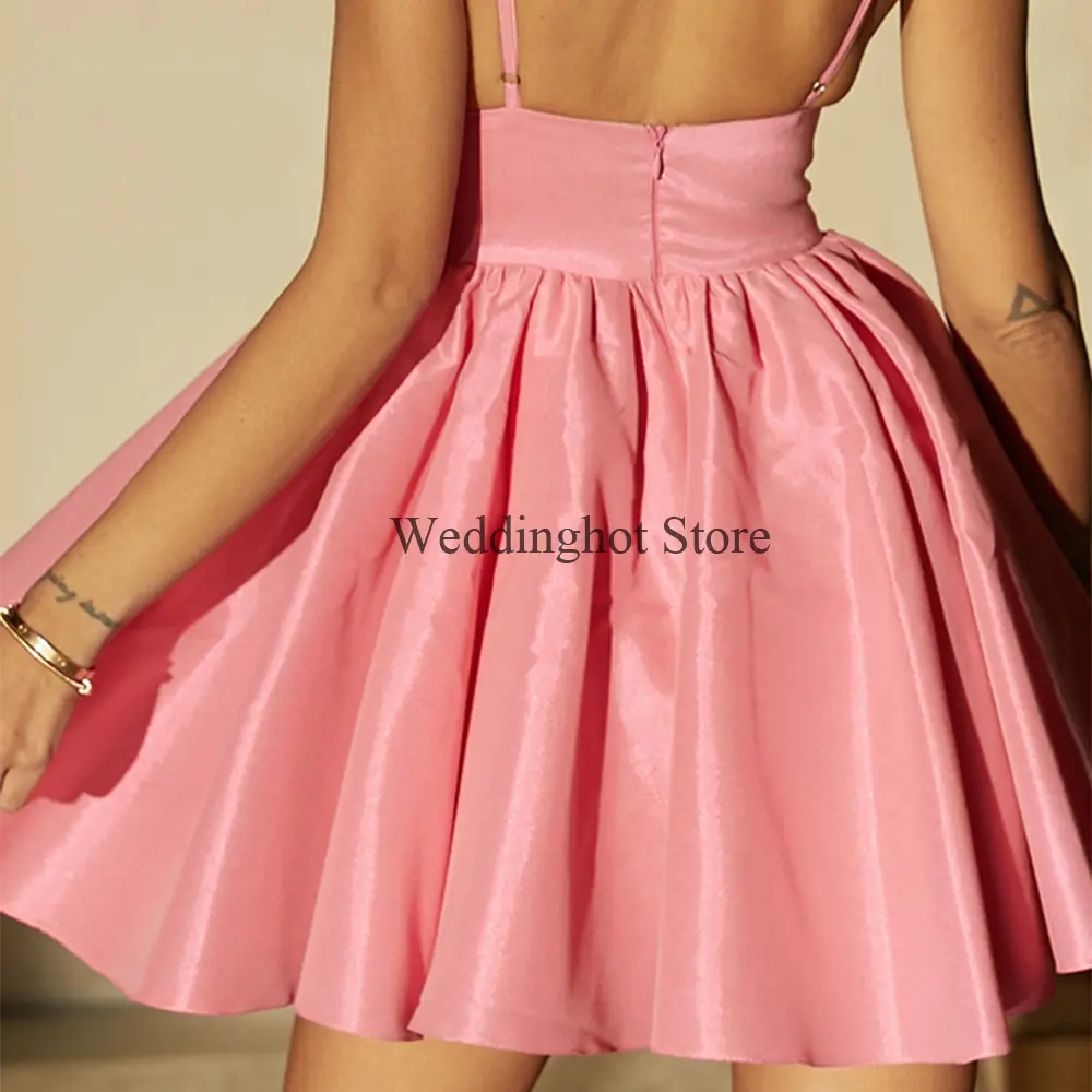 Pink Prom Dress Mini Satin Spaghetti Straps V Neck A Line Sexy Cocktail  2023 Backless Draped Short Party es for Women