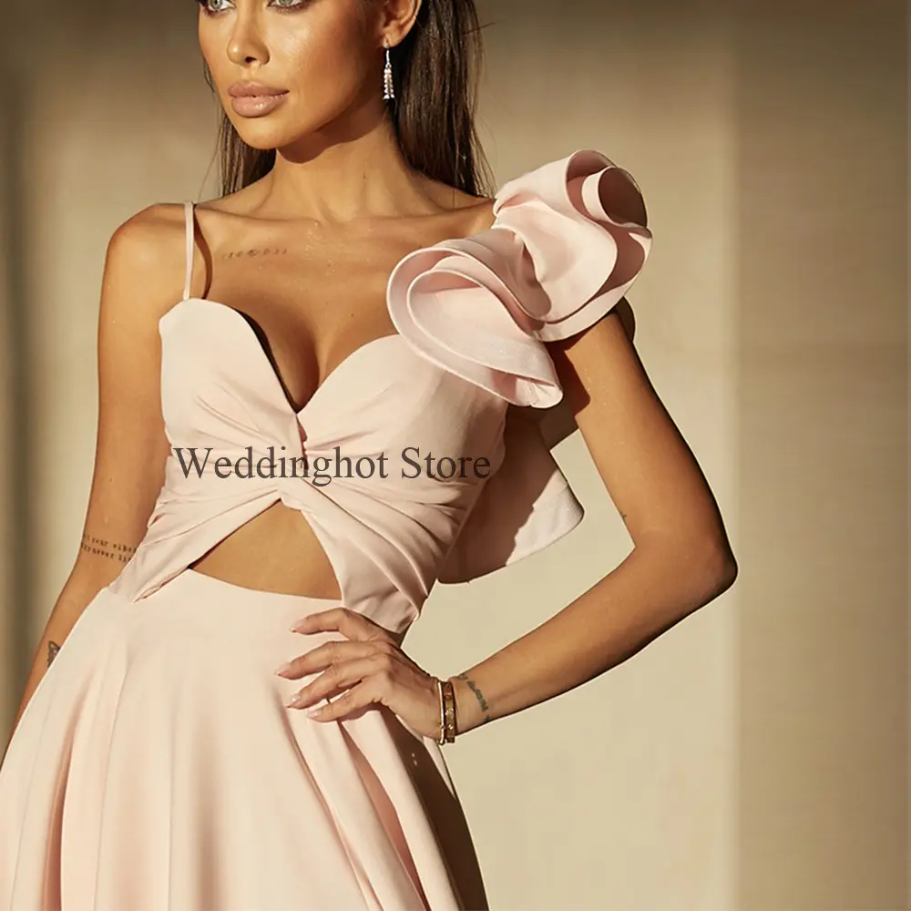 Blush Pink Prom Dress Midi A LIne Sleeveless Sweetheart Sexy Prom Gown Short Ruffles Side Slit Ankle Length Women's Party Dress