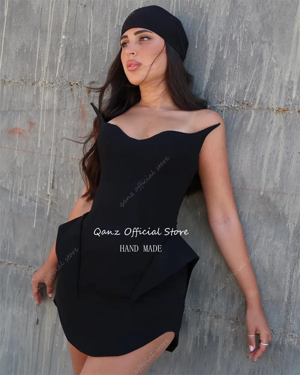 Qanz Modern Prom Dresses Mini Above Knee Black Satin Vestidos Para Eventos Especiales Sweetheart Cocktail Dresses Customized