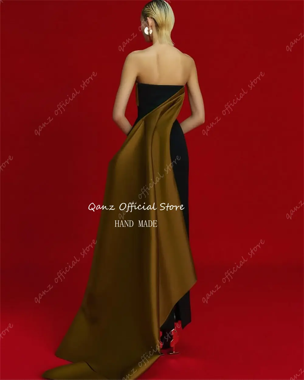 Qanz Dubai Evening Dresses Strapless Vintage Satin Mermaid Party Dresses Woman 2025 Formal Occasion Gown Women Customized