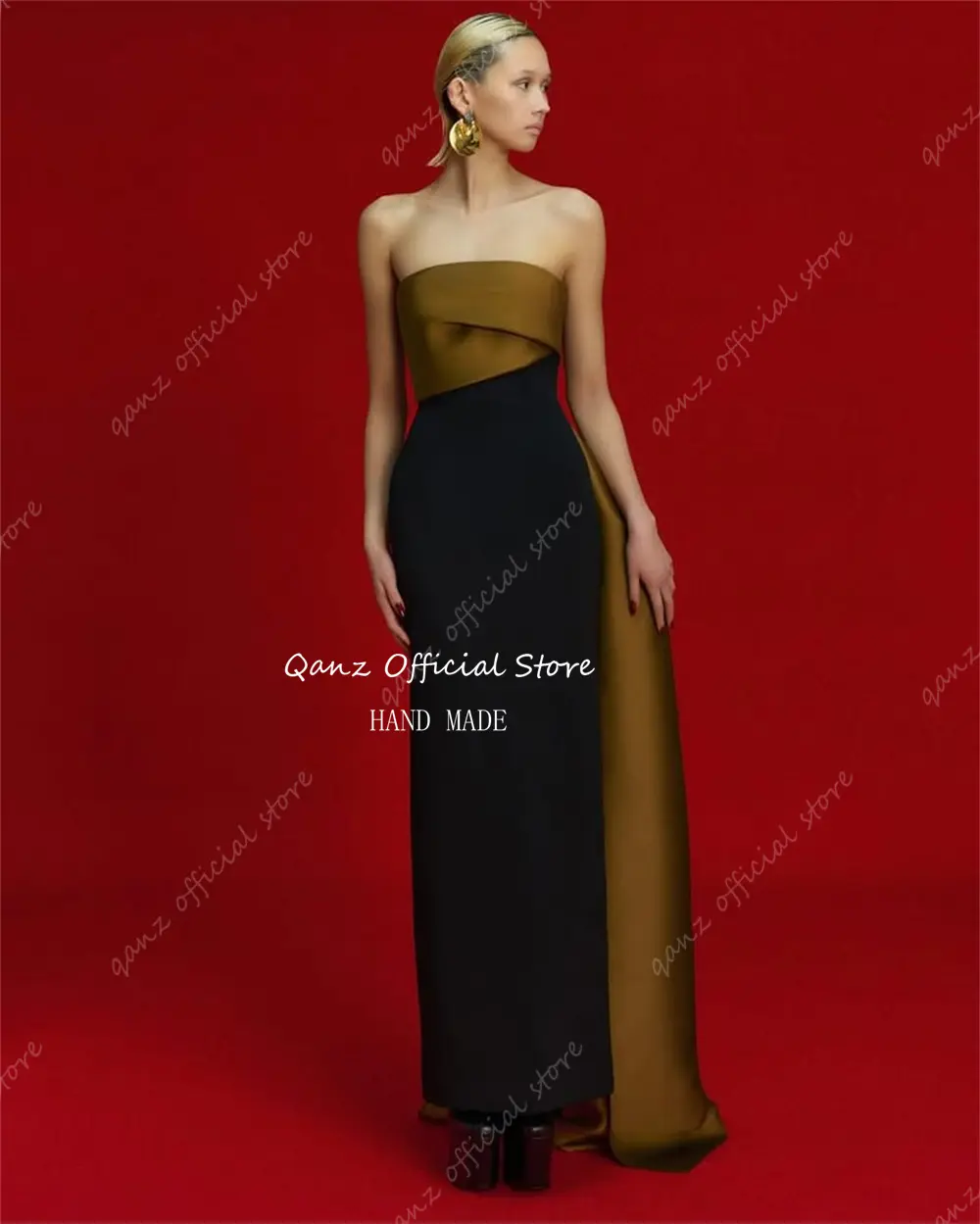 Qanz Dubai Evening Dresses Strapless Vintage Satin Mermaid Party Dresses Woman 2025 Formal Occasion Gown Women Customized