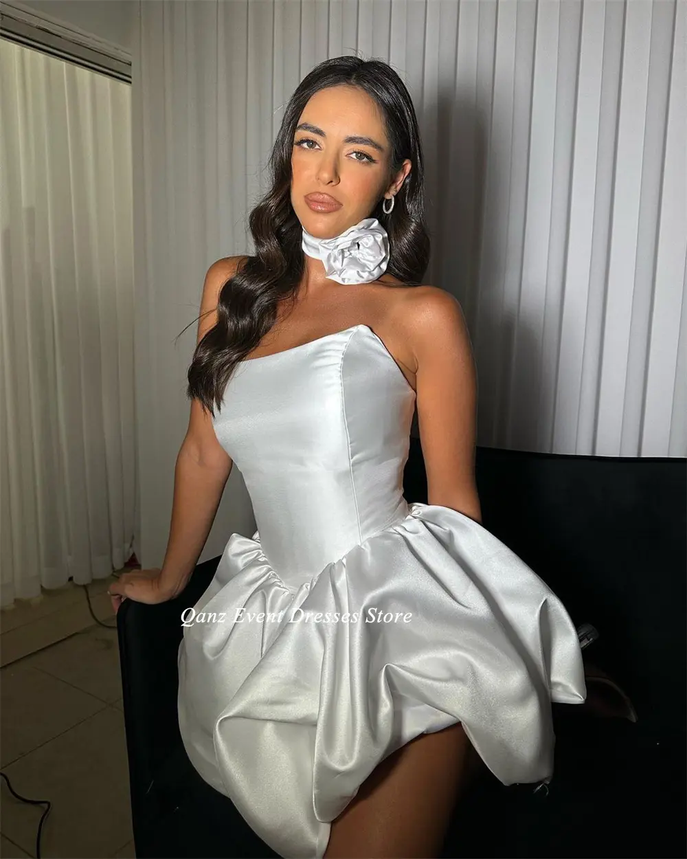 Qanz Short Prom Dresses Satin Mini White Homecoming Dresses Elegant Evening Dresses Women Luxury Dress Party Night Customized