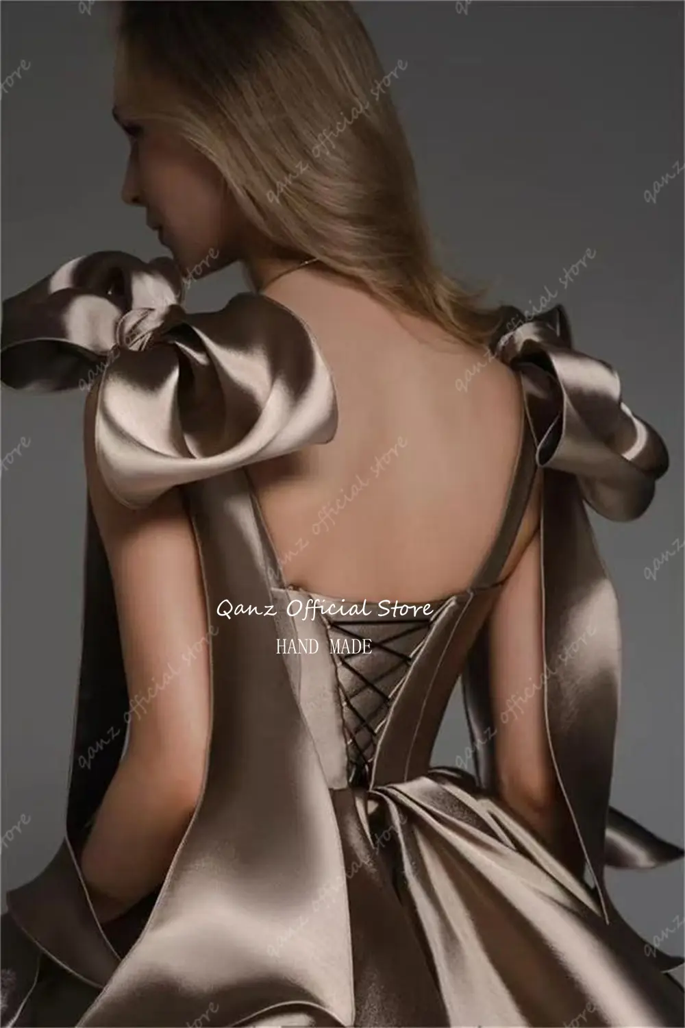 Qanz Short A line Homecoming Dresses Bow Straps Satin Vestidos De Fiesta Lace Up Back Sexy Birthday Dress Woman Customized