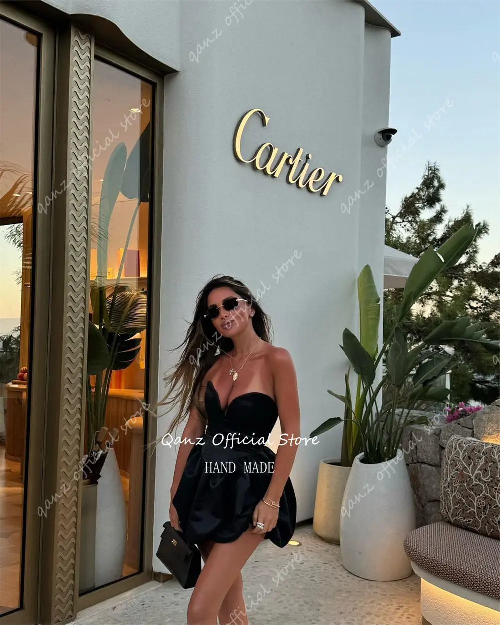 Qanz Mini Black Prom Dresses Sweetheart Short Cocktail Dresses A Line Above Kneen Lace Up Back Wedding Party Dress Customized