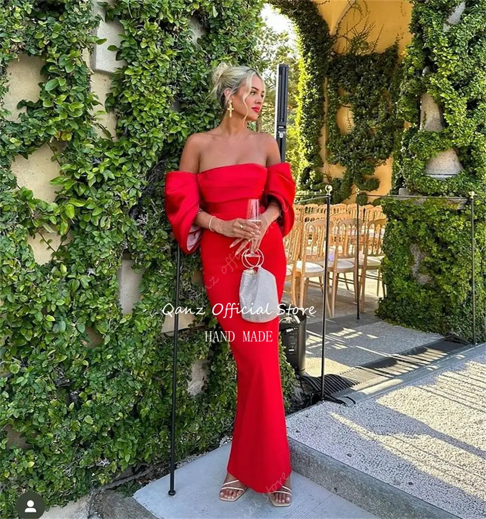 Qanz Sexy Red Mermaid Evening Dresses for Party Off the Shoulder Wedding Guest Dress Event Women Simple Prom Gowns Customized
