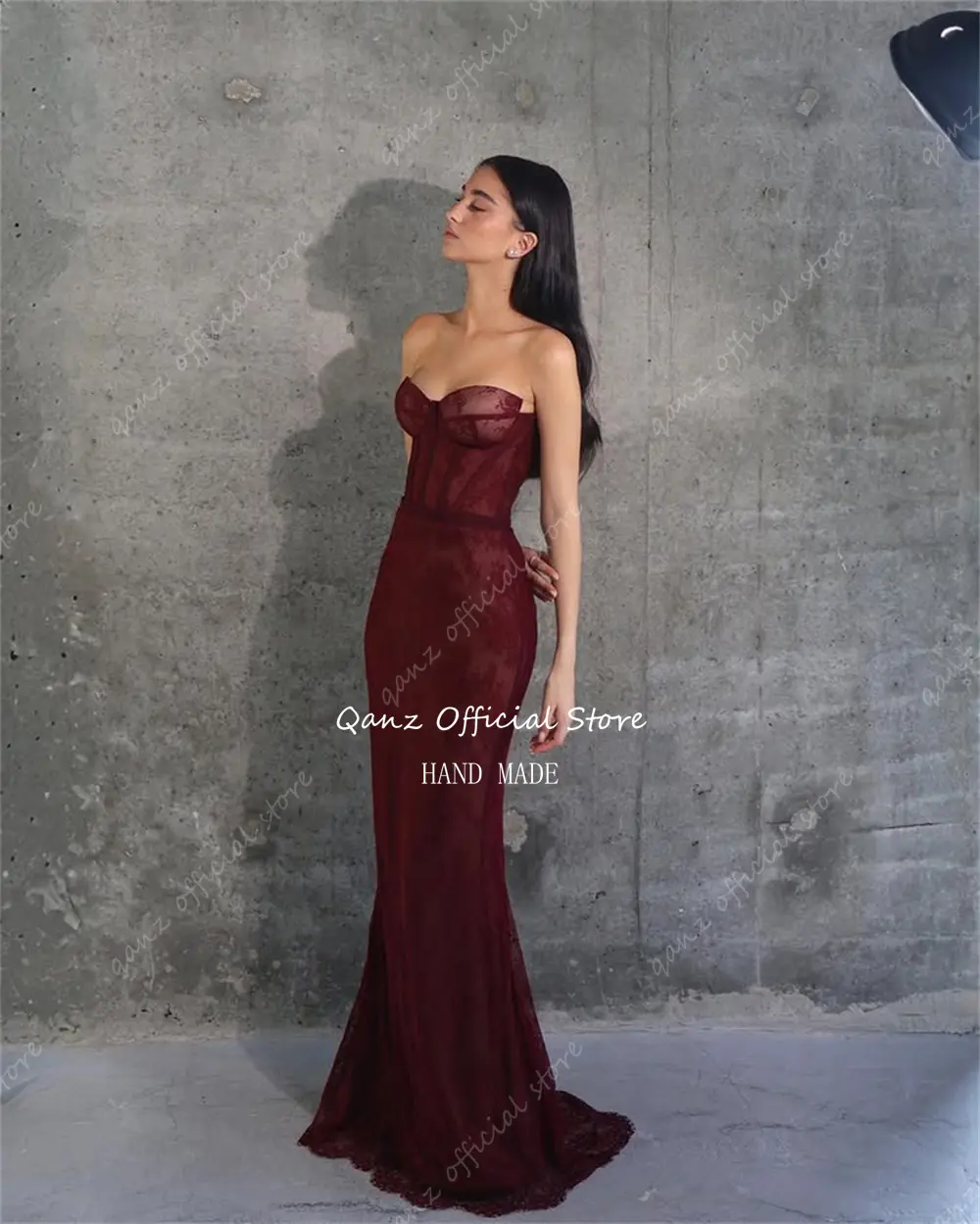 Qanz Burgundy Lace Appliques Evening Dresses Sweetheart Mermaid Prom Gowns Corset Back Vestidos De Boda Para Fiestas Customized