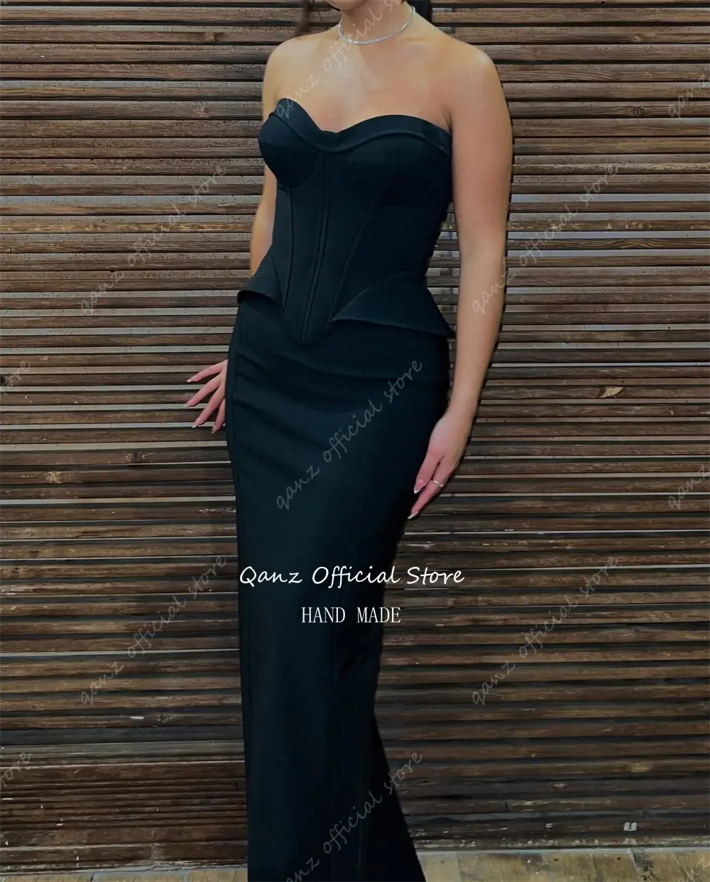 Qanz Black Mermaid Evening Dresses Satin Corset Back Vestido De Gala Noche Mujer Formal Occasion Dresses Women Customized