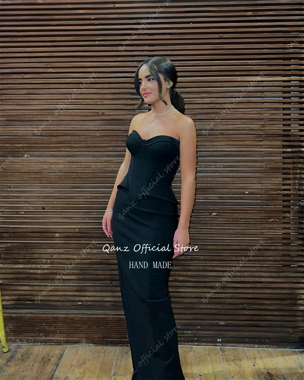 Qanz Black Mermaid Evening Dresses Satin Corset Back Vestido De Gala Noche Mujer Formal Occasion Dresses Women Customized
