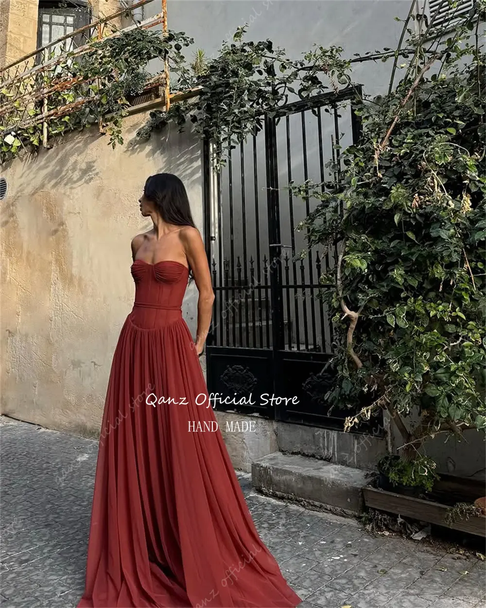 Qanz Elegant Chiffon Prom Dresses Long A Line Corset Back Sweetheart Robe De Soirée Femme Bespoke Occasion Dresses Customized