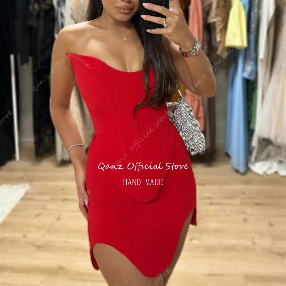 Qanz Modern Red Prom Dresses Mini Satin Vestidos Para Eventos Especiales Corset Back Sweetheart Party Dress Club Customized