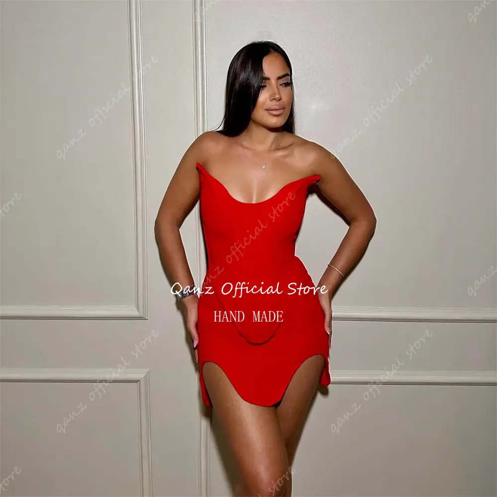 Qanz Modern Red Prom Dresses Mini Satin Vestidos Para Eventos Especiales Corset Back Sweetheart Party Dress Club Customized