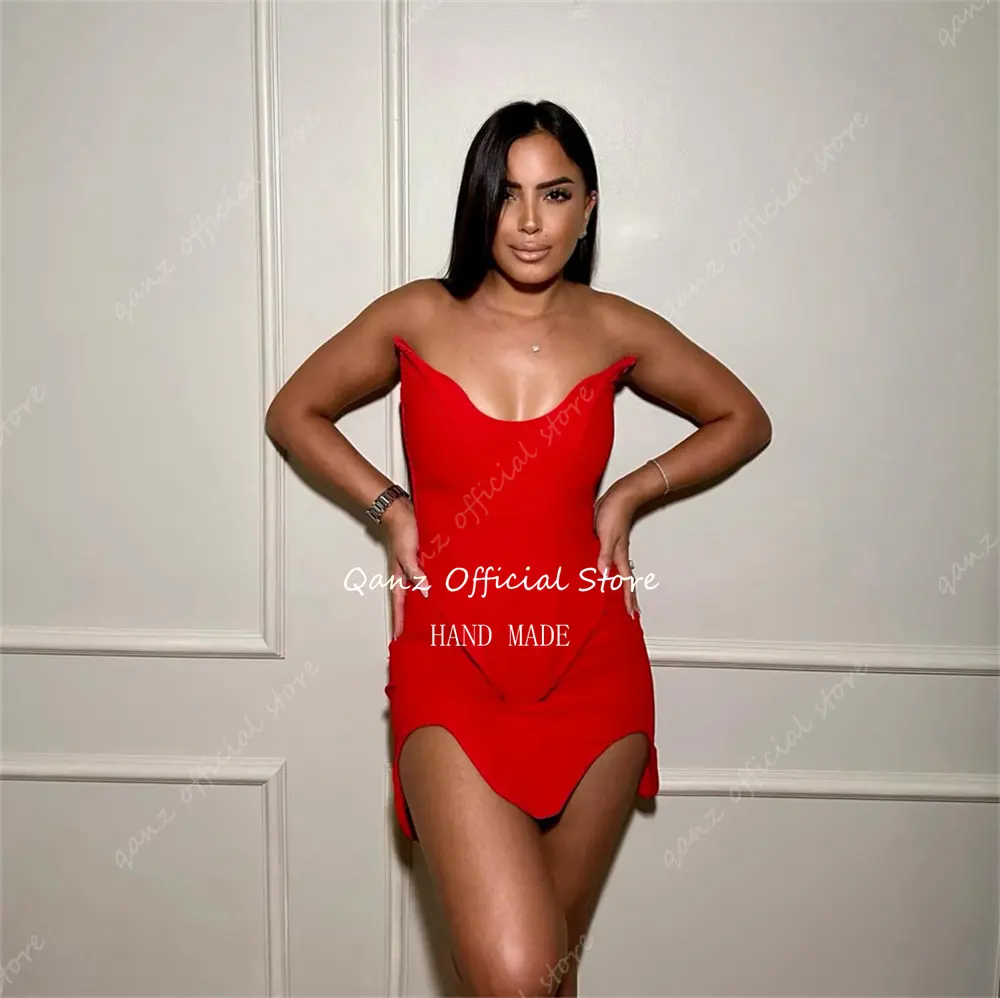 Qanz Modern Red Prom Dresses Mini Satin Vestidos Para Eventos Especiales Corset Back Sweetheart Party Dress Club Customized