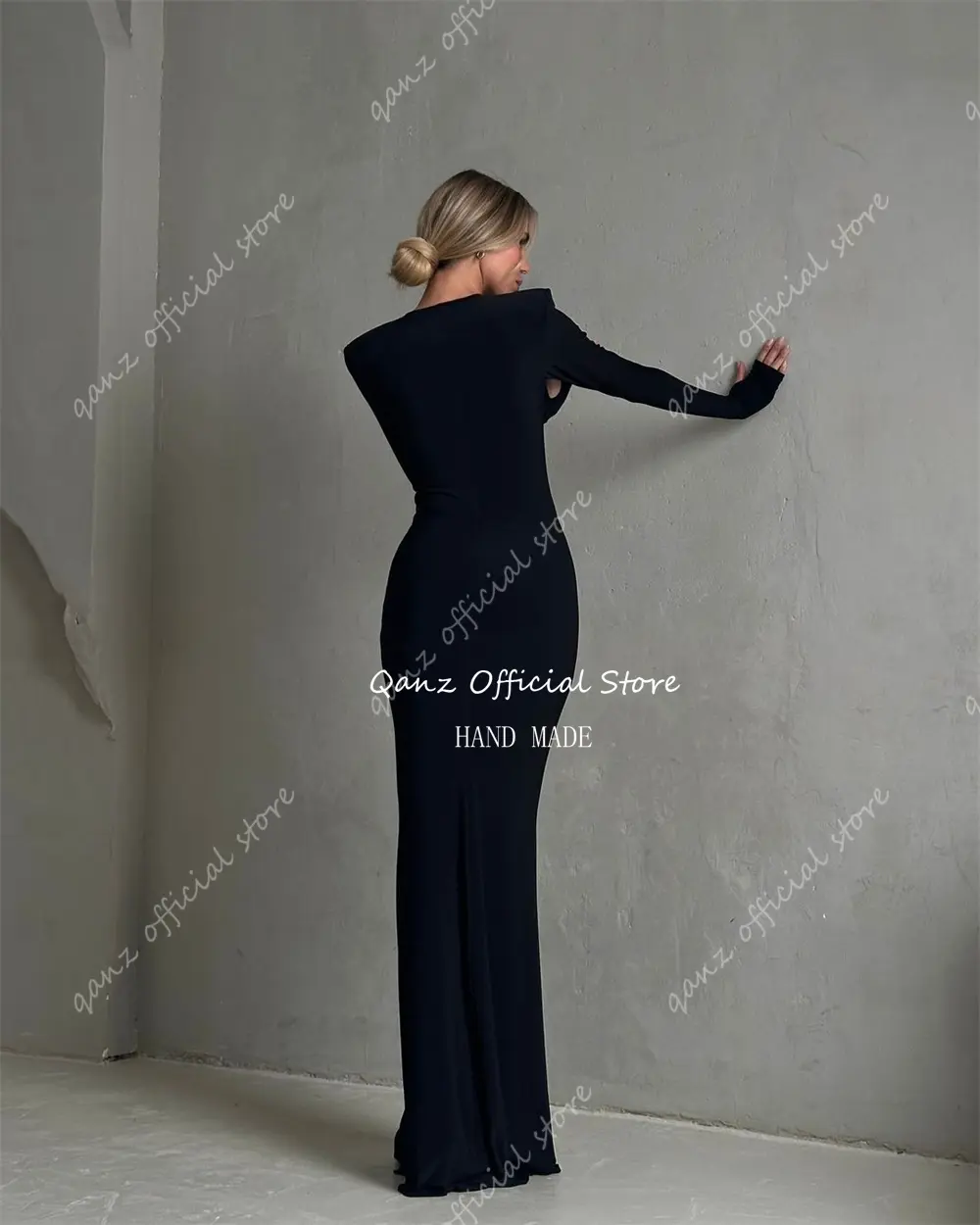 Qanz Modern Black Evening Dresses Crystal Long Sleeves Mermaid Slim-fitting Vestidos De Noche Formal Occasion Dress Customized
