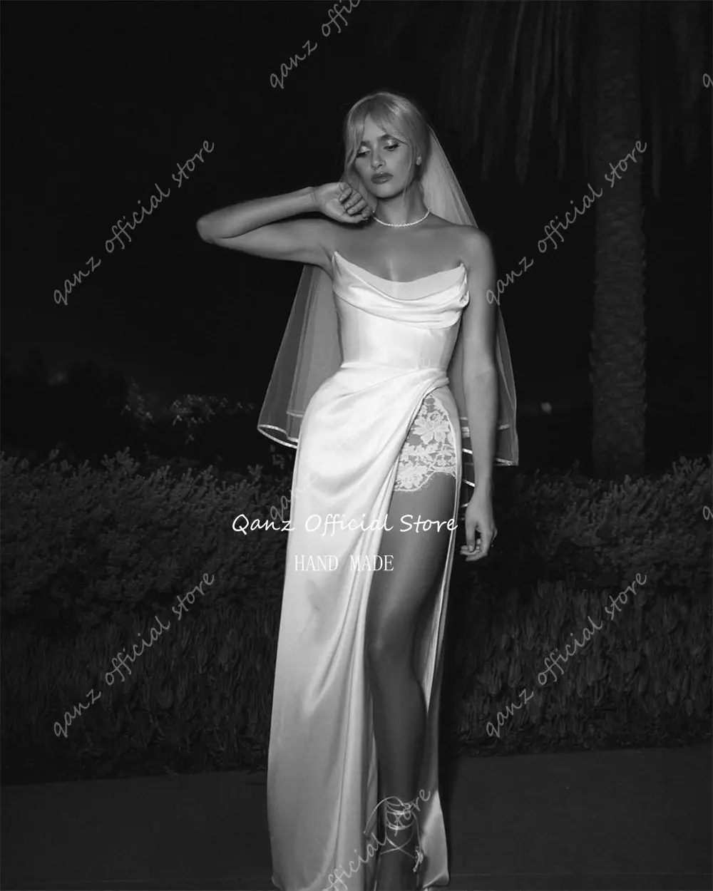 Qanz Sexy High Qility Wedding Dresses Customized High Slit Lace Sleeveless Bridal Gowns Minimalism Mermaid Corset Bride Dress