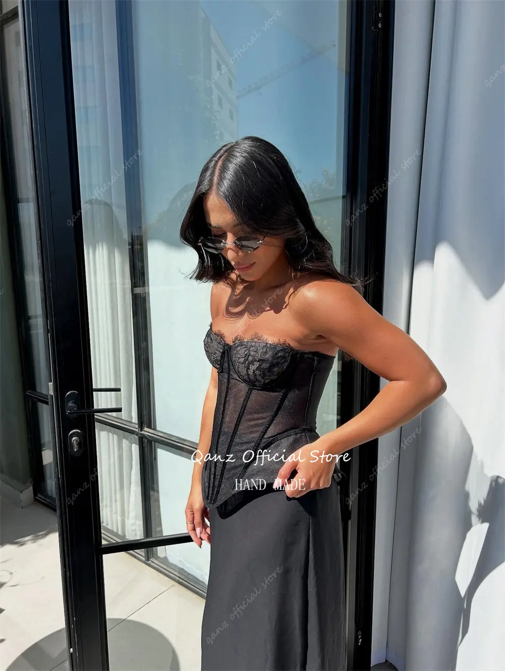 Qanz Modern Black Mermaid Prom Dresses Corset Back Lace Evening Dresses Luxury 2025 Sweetheart Robe De Soirée Customized