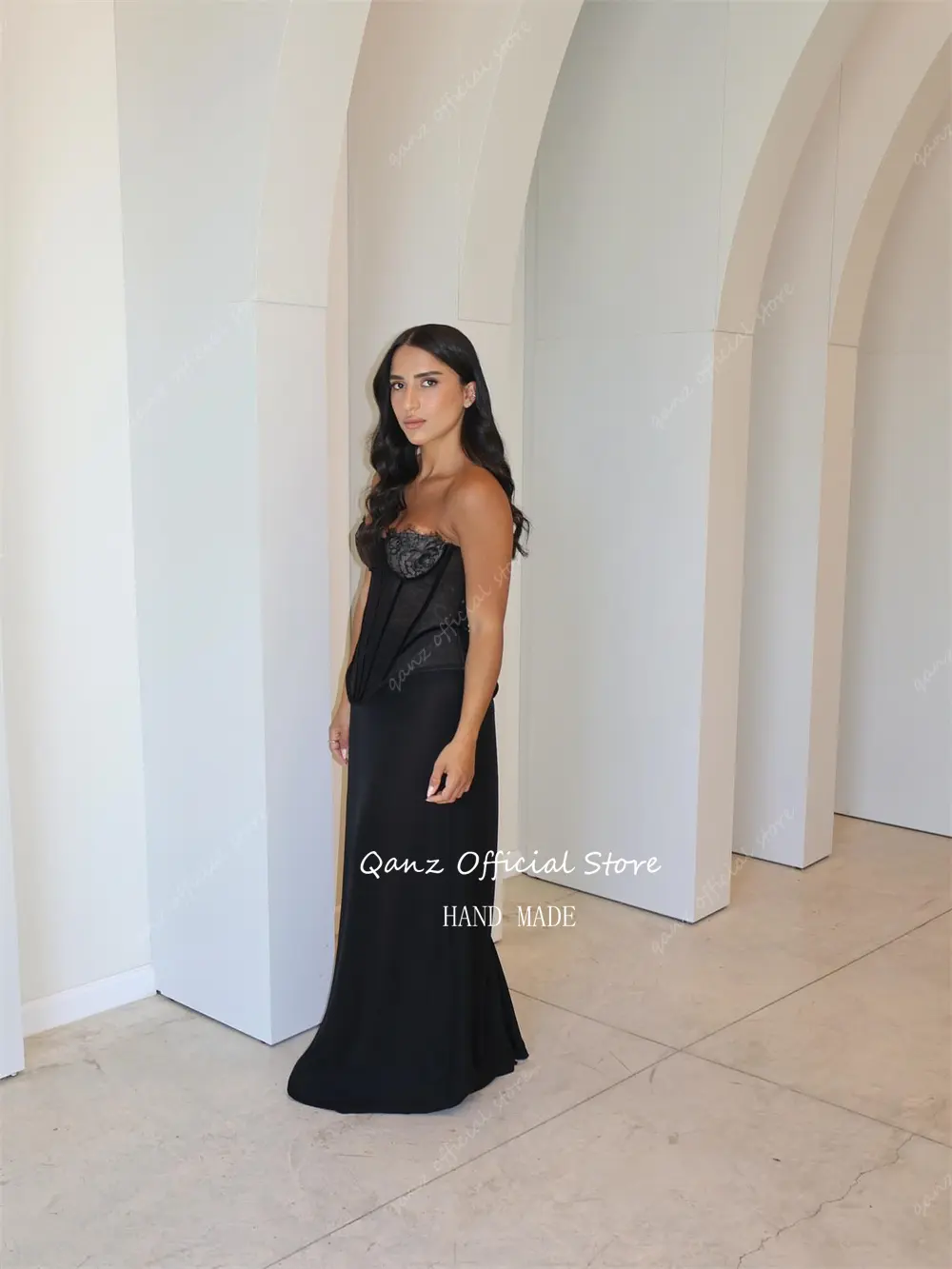 Qanz Modern Black Mermaid Prom Dresses Corset Back Lace Evening Dresses Luxury 2025 Sweetheart Robe De Soirée Customized