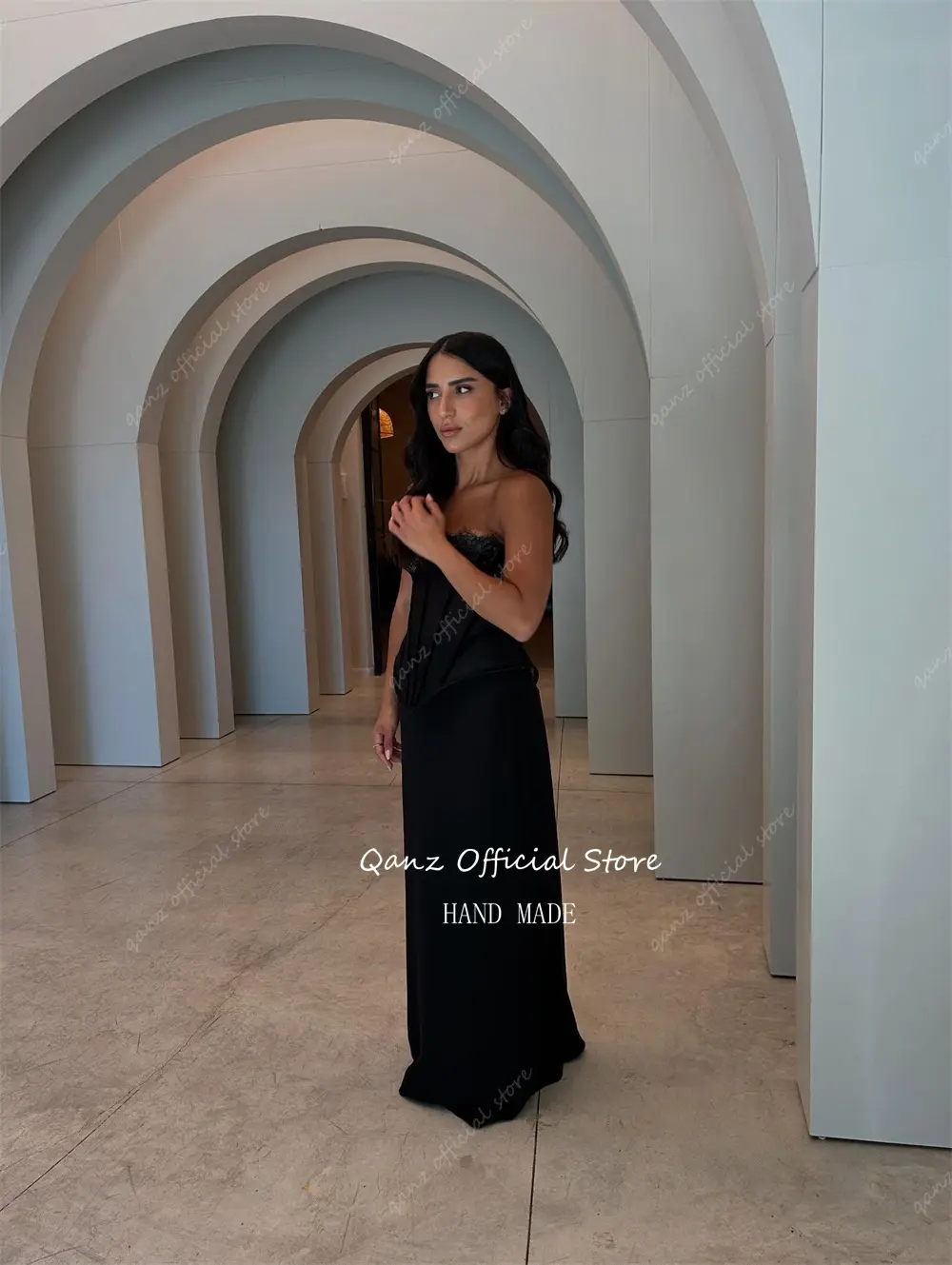 Qanz Modern Black Mermaid Prom Dresses Corset Back Lace Evening Dresses Luxury 2025 Sweetheart Robe De Soirée Customized