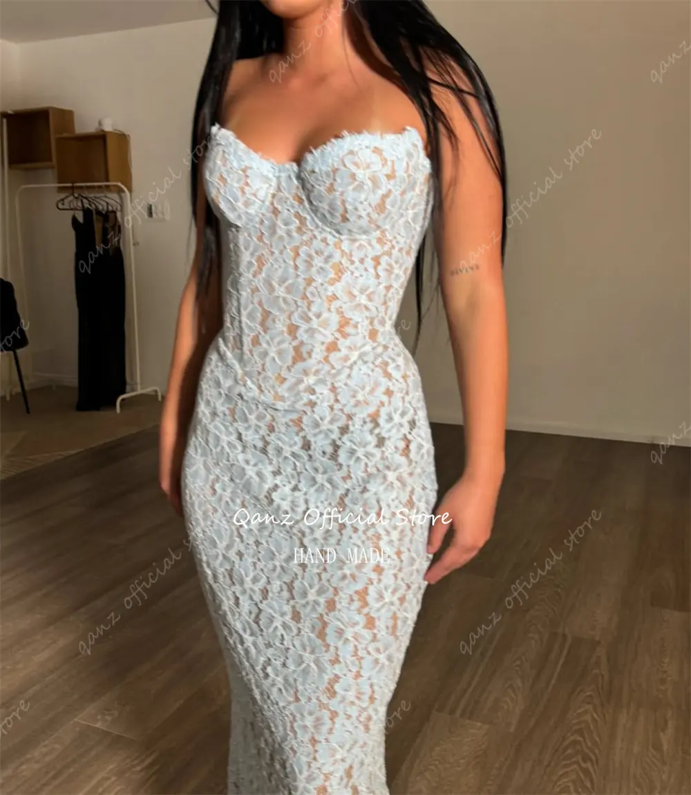 Qanz Modern Illusion Lace Appliques Evening Dresses Women Mermaid Corset Back Party Gowns Bespoke Occasion Dresses Customized