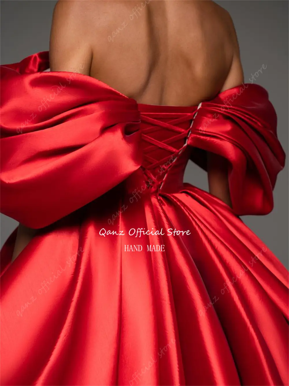 Qanz Short Prom Dress Red Off Shoulder Above Knee Satin Formal Evening Gown Girl Vestidos De Graduación Party Dress Customized
