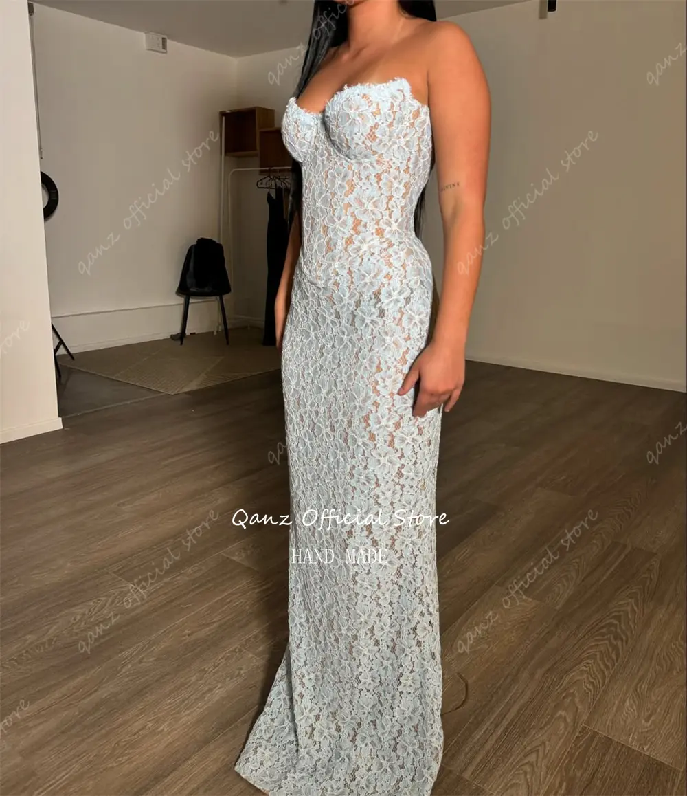 Qanz Modern Illusion Lace Appliques Evening Dresses Women Mermaid Corset Back Party Gowns Bespoke Occasion Dresses Customized