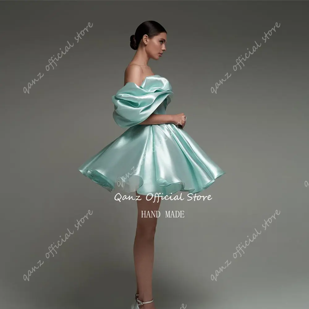 Qanz Rose Gold Short Prom Dresses Off The Shoulder Satin Vestidos De Graduación Mini Lace Up Back Vestidos De Fiesta Customized