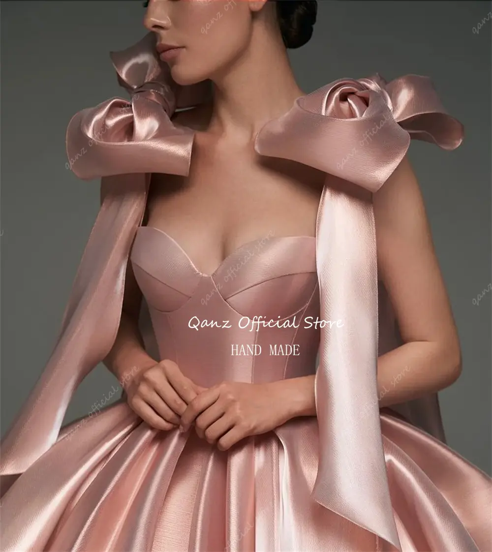 Qanz Rose Gold Graduation Dress 2025 Sweetheart Short A Line Puff Homecoming Dresses Bow Straps Satin Birthday Dress Customized