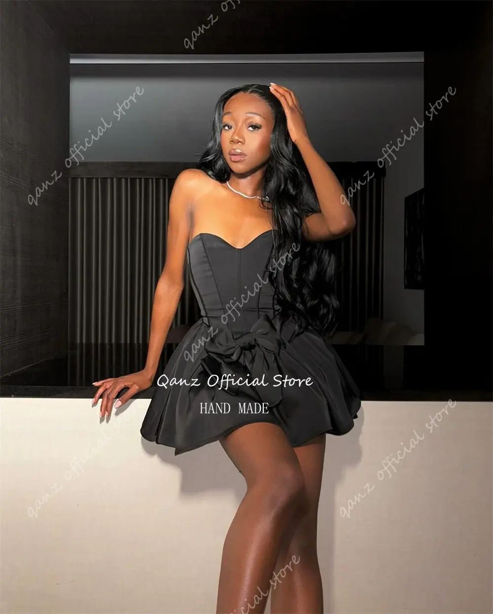 Qanz Black Sweetheart Homecoming Dresses Short A Line Vestidos Para Eventos Especiales Bow Corset Graduation Dresses Customized