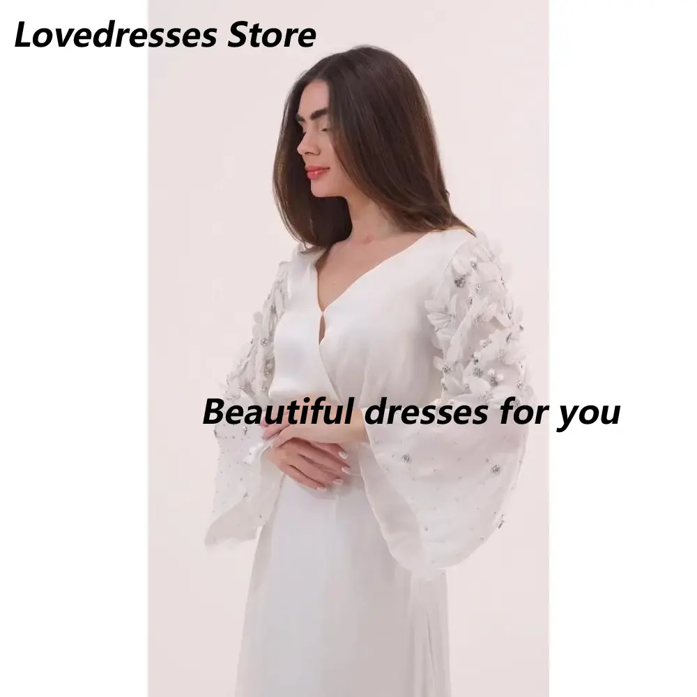 Customized Long Sleeves V Neck Evening Dress Elegant A Line Chiffon Appliqued Beads Formal Party Gown Ankle Length Evening Gown