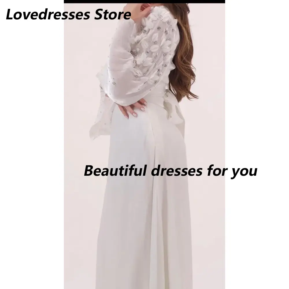 Customized Long Sleeves V Neck Evening Dress Elegant A Line Chiffon Appliqued Beads Formal Party Gown Ankle Length Evening Gown