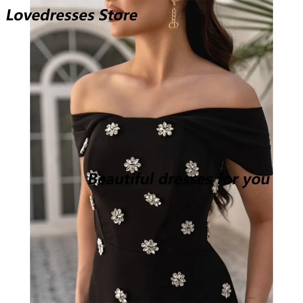 Black Evening Dresses/Bridal Wedding Party Girl Prom Gowns New in Fashion Crystals Floor-Length Jersey Evening Gowns Customized