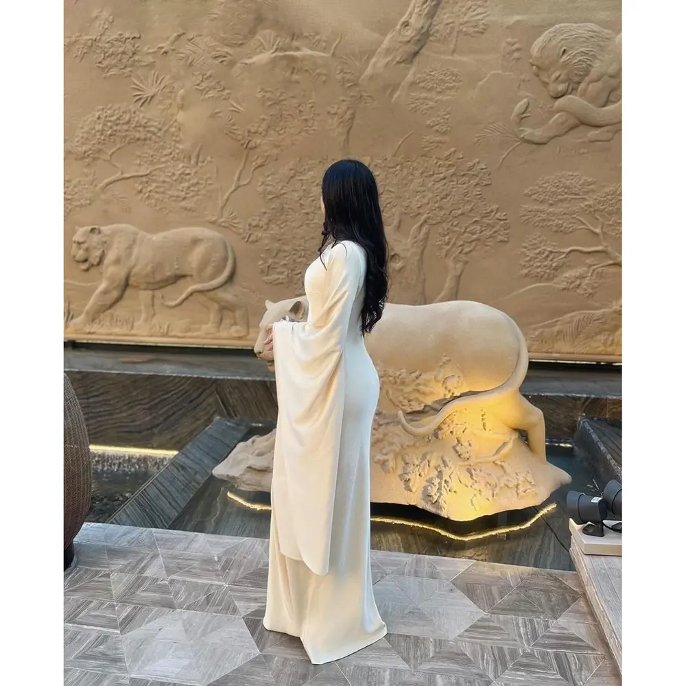 Customized Elegant O-Neck Long Sleeves Party Dresses Woman Mermaid Floor Length Wedding Party Dresses Evening Dresses for Specia