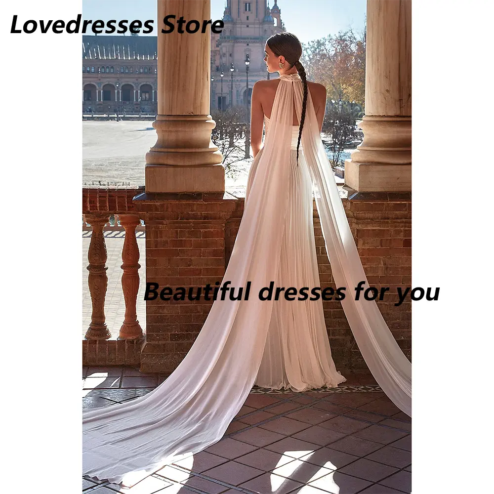 Elegant Wedding Dress for Women Bride Halter V-Neck Sleeveless Pleat A Line Floor Length Chiffon Simple Bridal Gown 2025