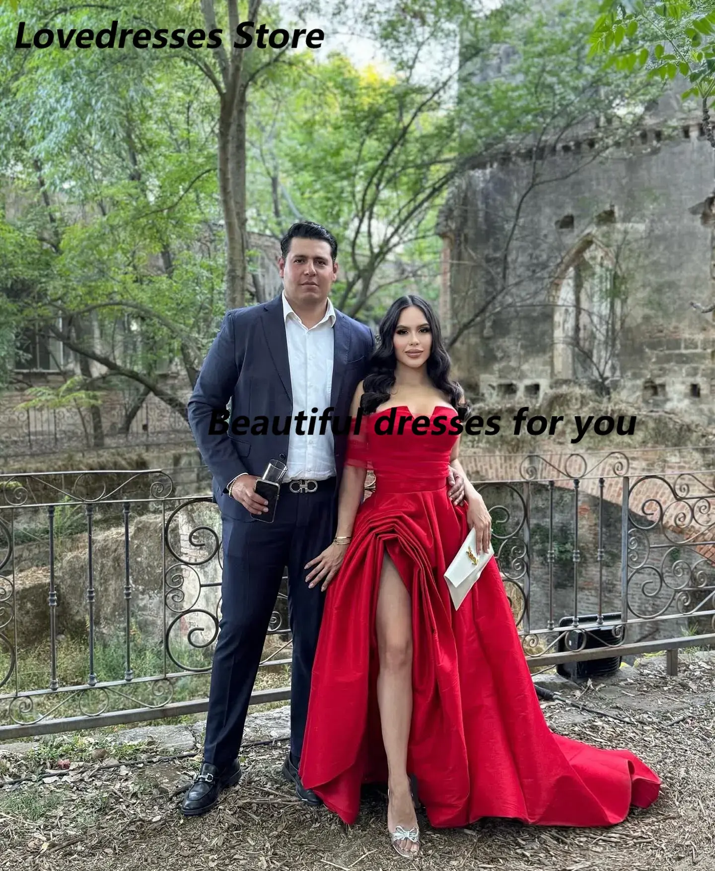 Customized Fashion Red Prom Dress A Line Tulle Strapless Evening Dresses Satin Split Backless Women Formal Party Dresses