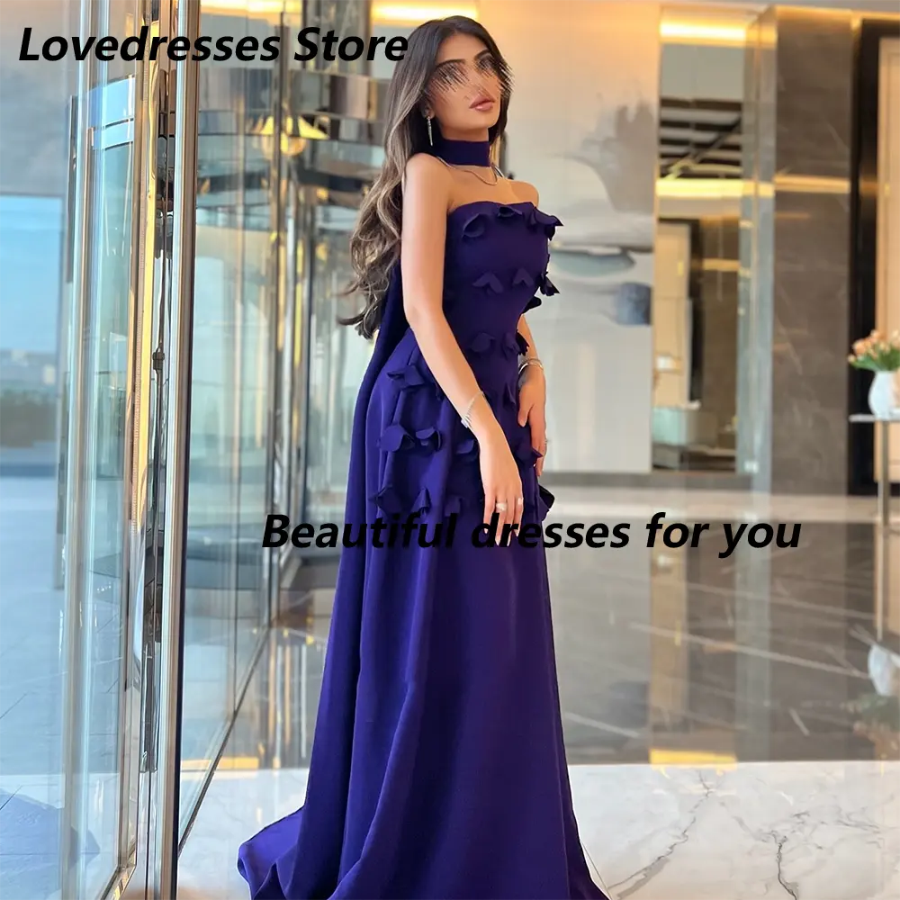 Purple Evening Dress for Women Elegant Strapless Flwoers Jersey Prom Gown Floor Length Mermaid Formal Party Dresses Customized