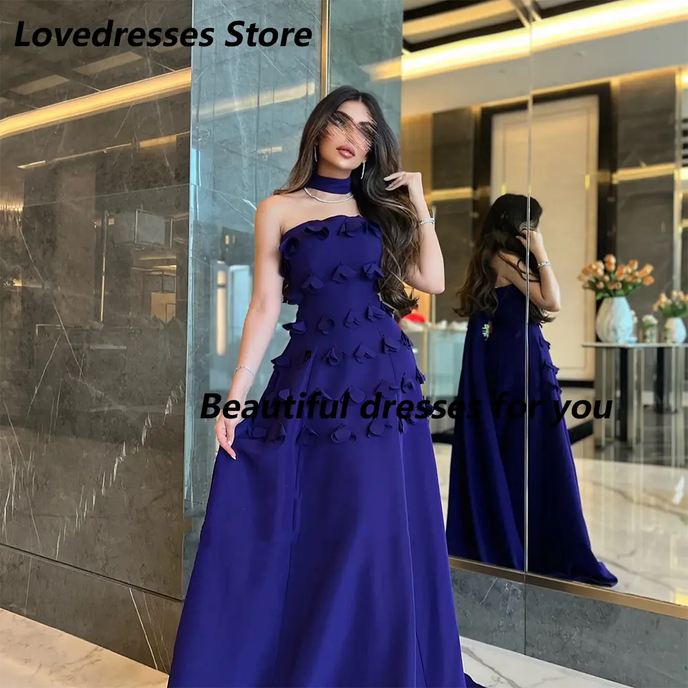 Purple Evening Dress for Women Elegant Strapless Flwoers Jersey Prom Gown Floor Length Mermaid Formal Party Dresses Customized
