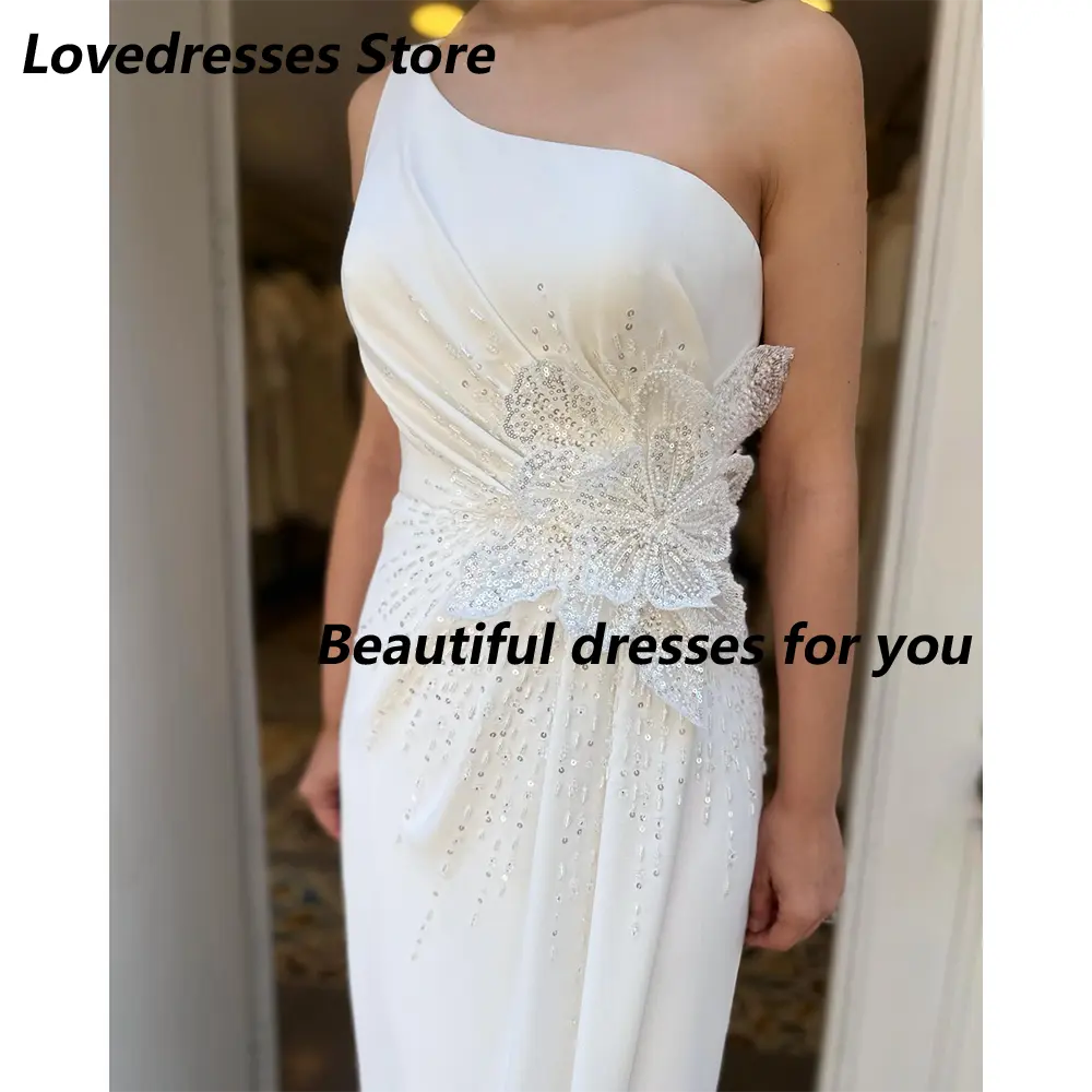 Exquisite Flower Evening Dresses for Women One Shoulder Sleeveless Sequined Straight Cocktail Party Gown Prom Dresses