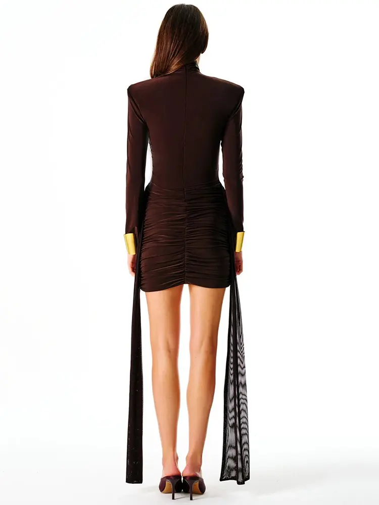 Mozision Turtleneck Long Sleeve Sexy Mini Dress For Women New Fashion Draped Ruched Bodycon Club Party Dress Elegant New Dresses