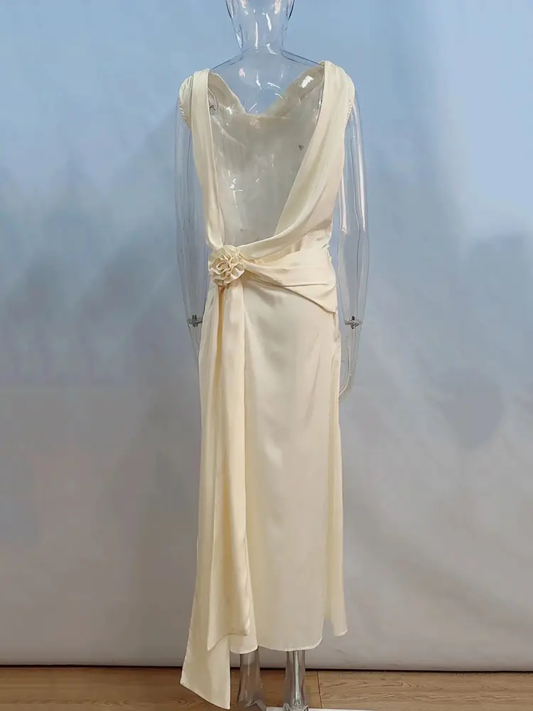 Mozision Satin Backless Sexy Maxi Dress For Women Elegant Rose Thigh High Split Beach Holiday Long Dress Gorgeous Club Gown