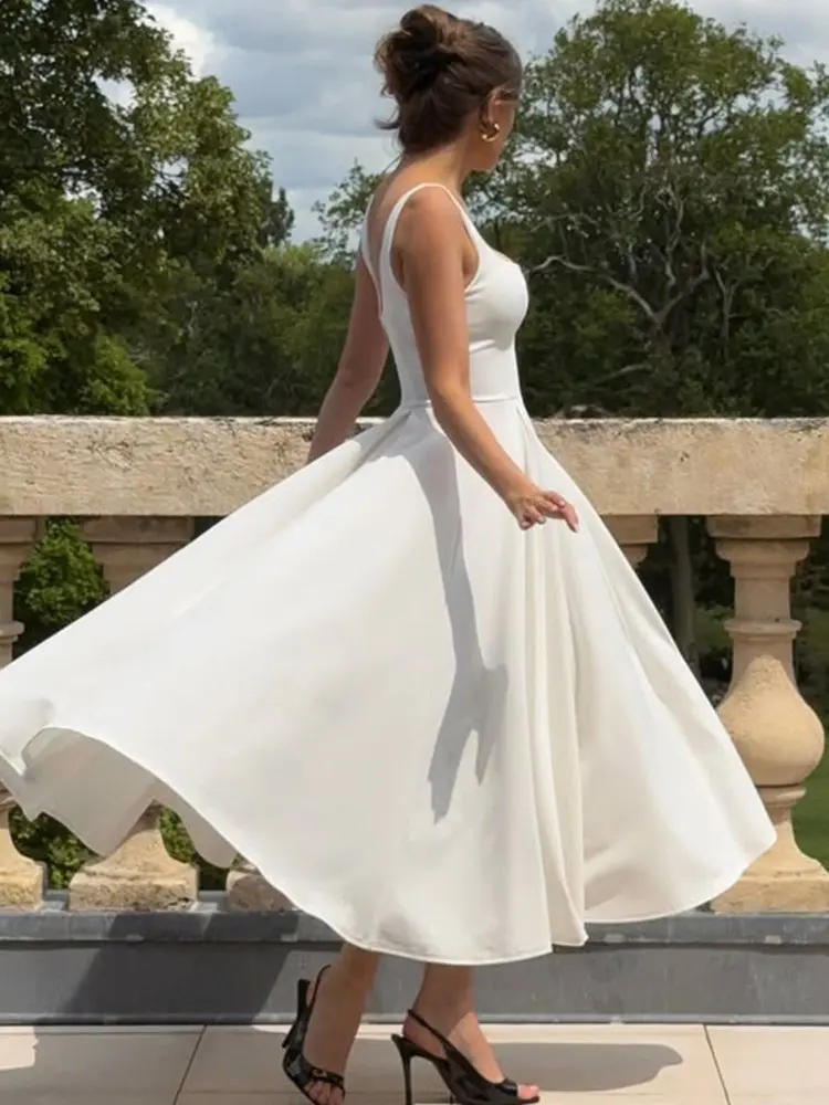 Mozision Spaghetti Strap Backless Sexy Maxi Dress For Women Fashion High Waist A-line Pleated Club Party Long Dresses Female