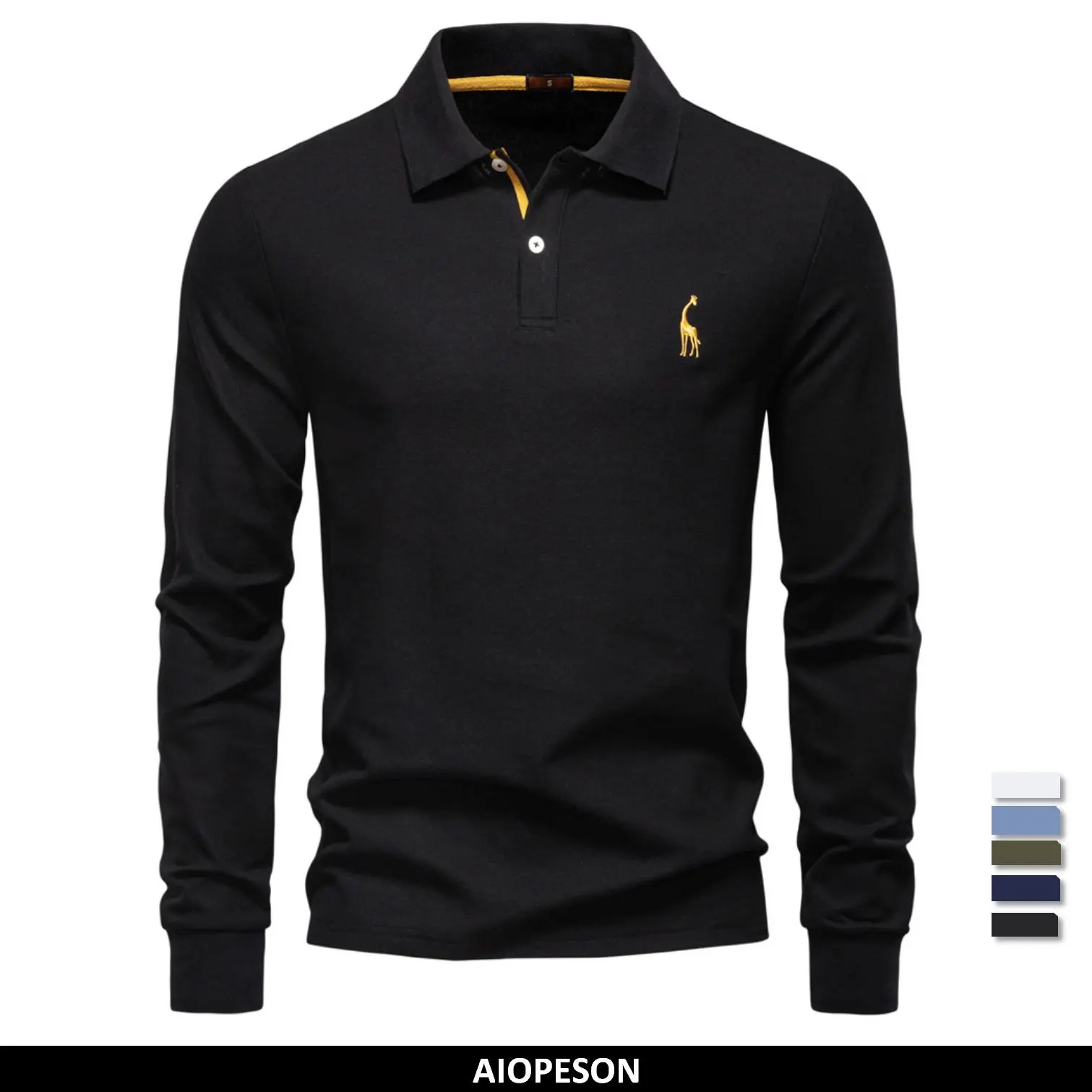 AIOPESON 2025 Business Casual Polo Shirt Men Solid Color Long Sleeve Cotton Rich Blend Breathable Polos Male