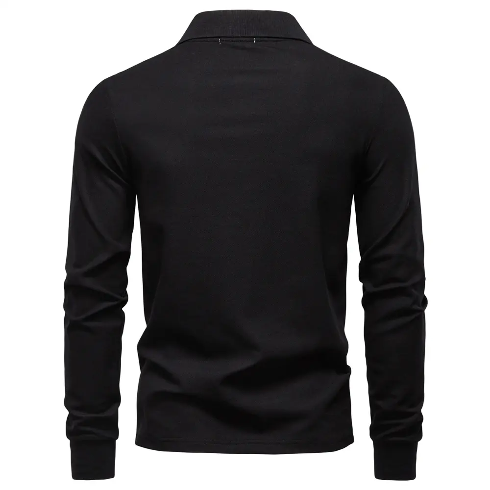 AIOPESON 2025 Business Casual Polo Shirt Men Solid Color Long Sleeve Cotton Rich Blend Breathable Polos Male