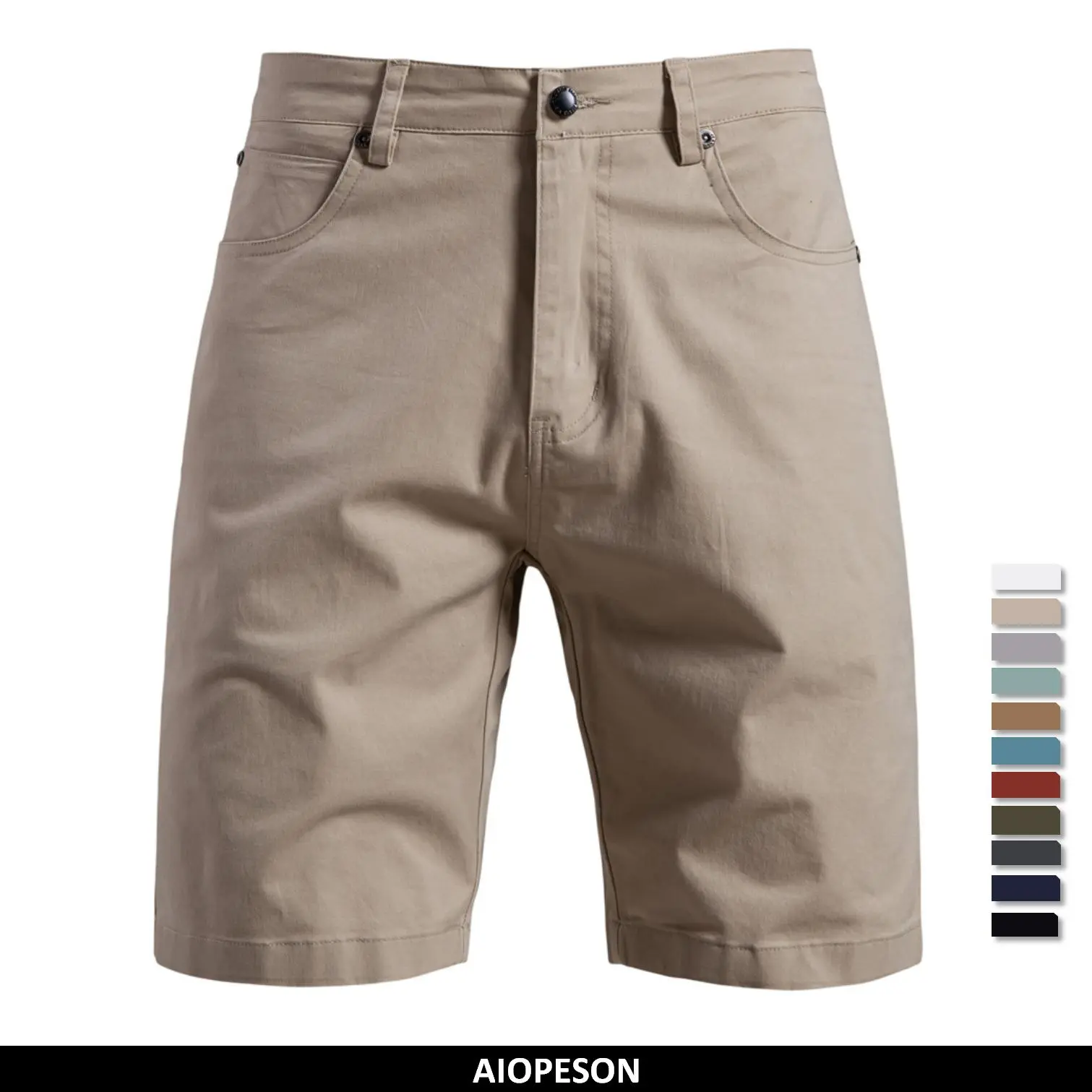 AIOPESON Men's 100% Cotton Summer Casual Shorts Multi-Pocket Shorts Solid Color 11 Colors Outdoor Breathable Shorts