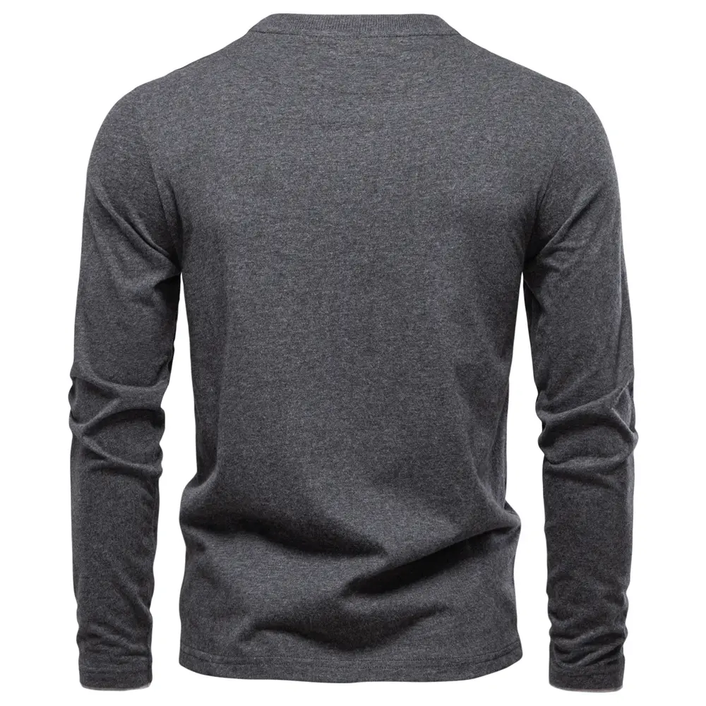 AIOPESON Henley Collar T Shirt Men Casual Solid Color Long Sleeve Autumn Fashion High Quality 100% Cotton Mens T Shirts