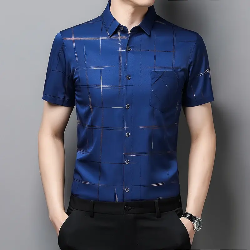 Men's Business Casual Short Sleeve Shirt New No Iron Wrinkle Resistant Top Easy Care Comfortable Fit for Office And Work