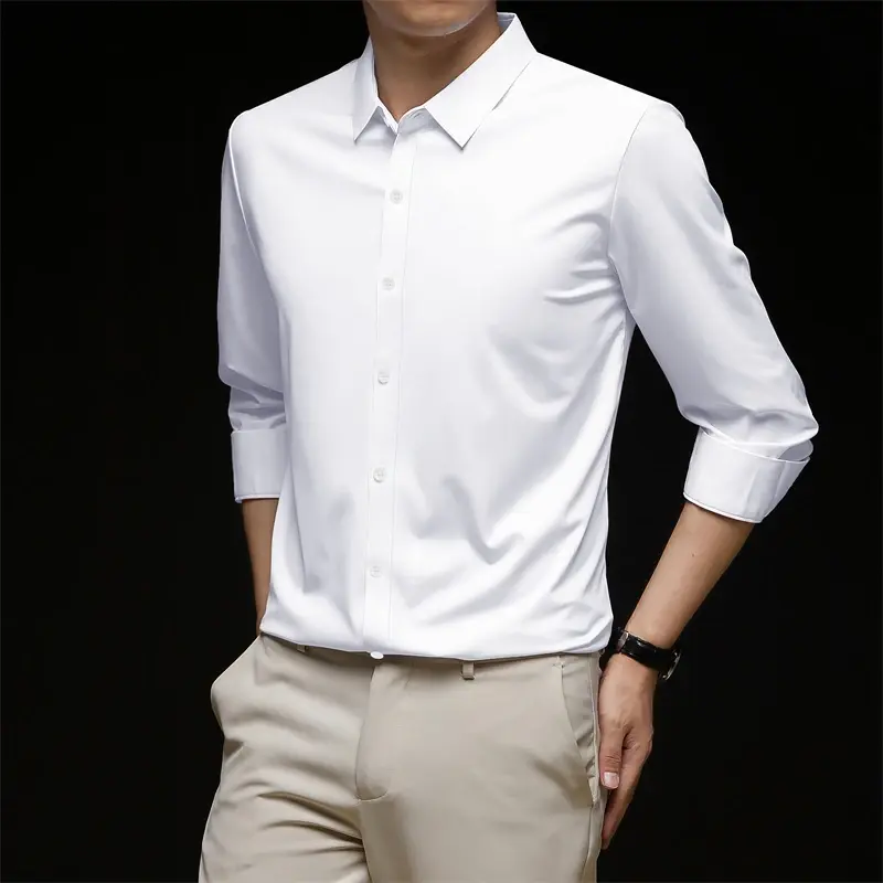New Men's Business Casual Long Sleeved Solid Color Shirt Wrinkle Resistant Wrinkle Free Comfortable All Season Versatile Top
