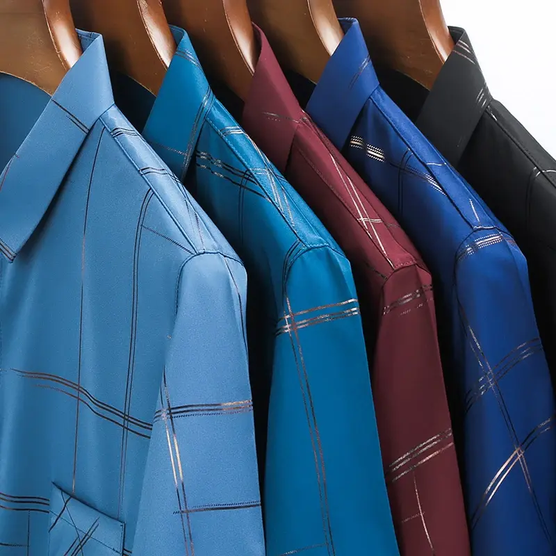 Men's Business Casual Short Sleeve Shirt New No Iron Wrinkle Resistant Top Easy Care Comfortable Fit for Office And Work