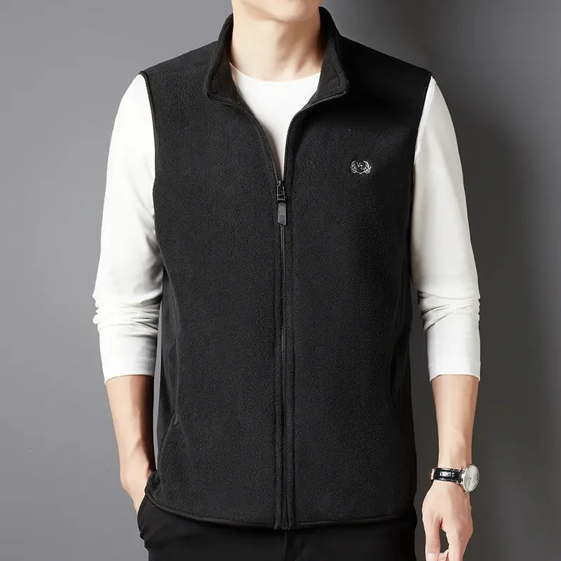 Men's Casual and Fashionable Fleece Embroidered Vest with Plush Jacket