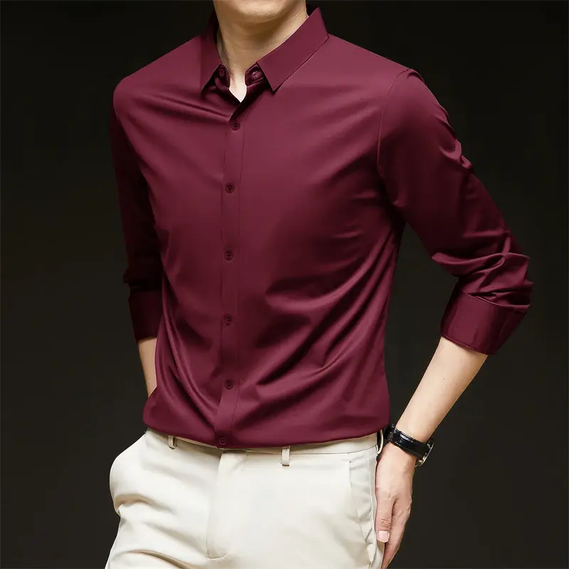 New Men's Business Casual Long Sleeved Solid Color Shirt Wrinkle Resistant Wrinkle Free Comfortable All Season Versatile Top