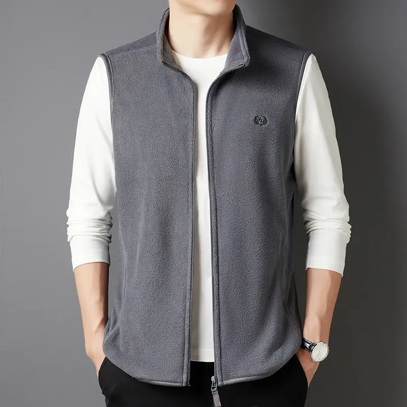 Men's Casual and Fashionable Fleece Embroidered Vest with Plush Jacket